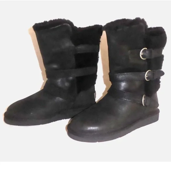 🎈FINAL SALE UGG Becket Black Distressed Leather Boots NEW * - Picture 4 of 16